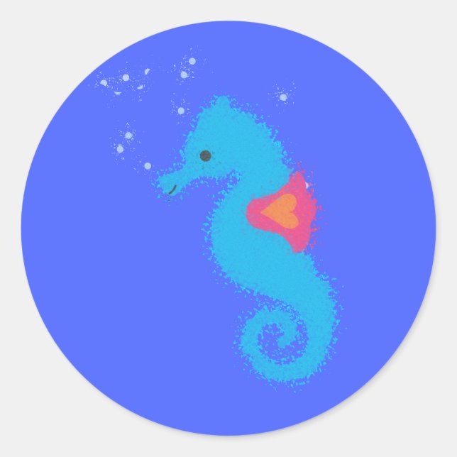 Sticker Rond Carton bleu Seahorse (Devant)