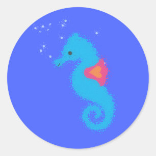 Sticker Rond Carton bleu Seahorse