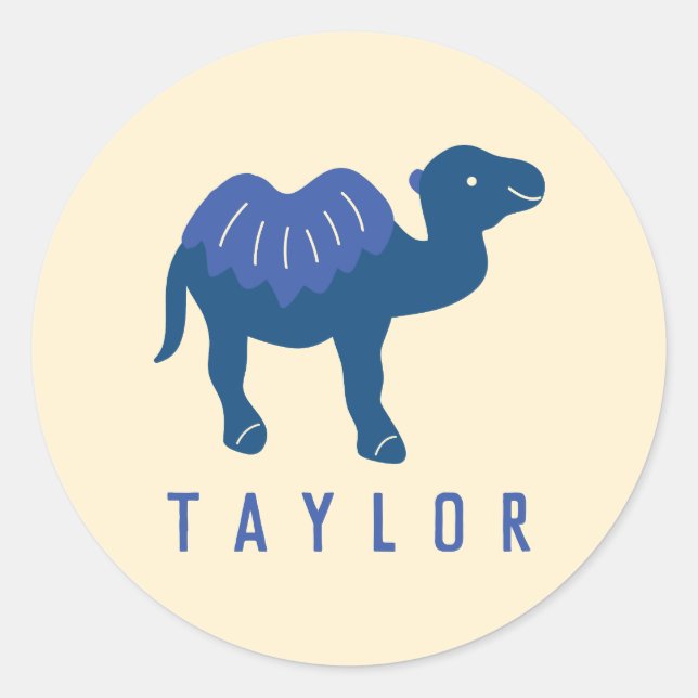 Sticker Rond Carton Camel Bleu Bactrian 2 Humps Personnalisé (Devant)