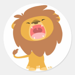 Sticker Rond Carton caricature rond de Lion très puissant