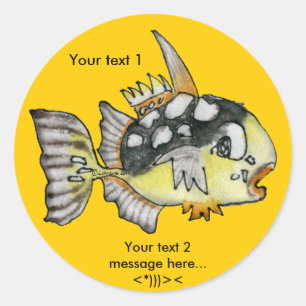 Sticker Rond Carton Clown Déclencheur Poisson Design Autocollan