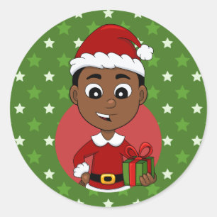 Sticker Rond Carton Cute African American Christmas boy
