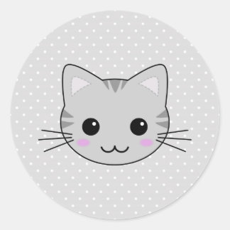 Sticker Rond Carton de chat gris Cute Kawaii
