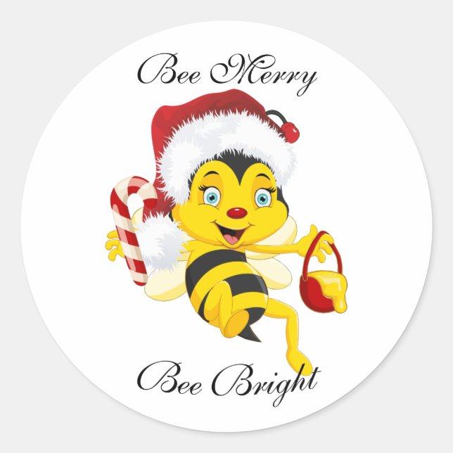 Sticker Rond Carton de Noël d'abeille Joyeux (Devant)