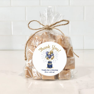 Sticker Rond Carton de remerciement pour gâteau avec ballons bl