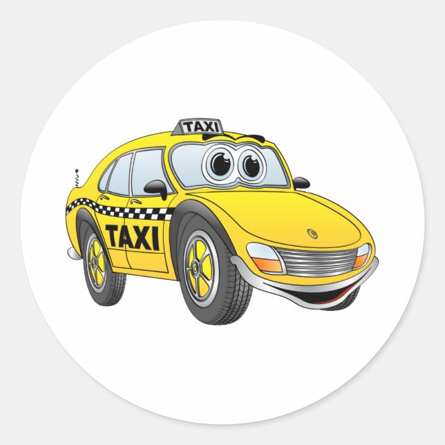 Sticker Rond Carton de taxi à 4 portes jaune (Devant)