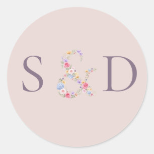 Sticker Rond Carton d'invitation de mariage à cadre de fleurs d