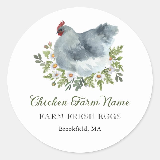 Sticker Rond Carton d'oeuf de poulet floral personnalisé (Devant)