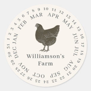 Sticker Rond Carton d'œufs à date encadrée par une poule de fer
