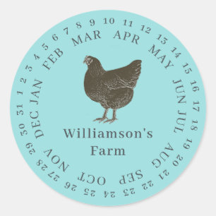 Sticker Rond Carton d'oeufs à date encerclée de poule de ferme