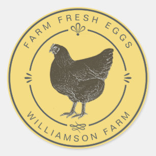 Sticker Rond Carton d'œufs de poule vintage frais de la ferme j