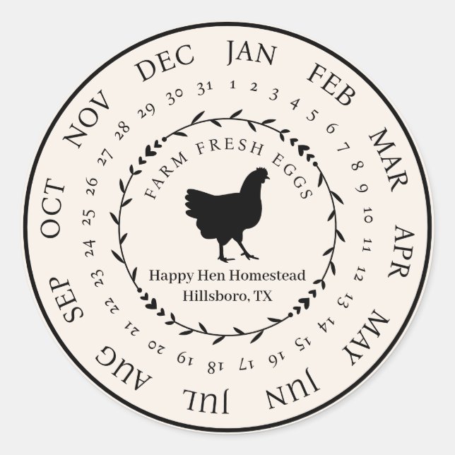 Sticker Rond Carton d'oeufs frais de ferme personnalisable Date (Devant)