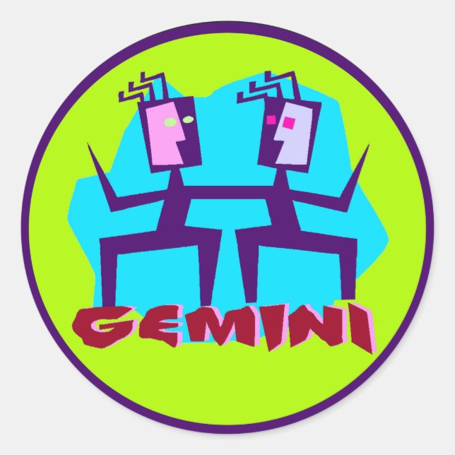 Sticker Rond Carton Gemini Zodiac Astrologie design (Devant)