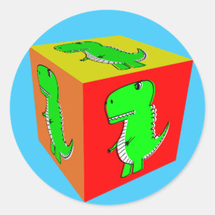 Sticker Rond Carton mignon Dino Cube Art