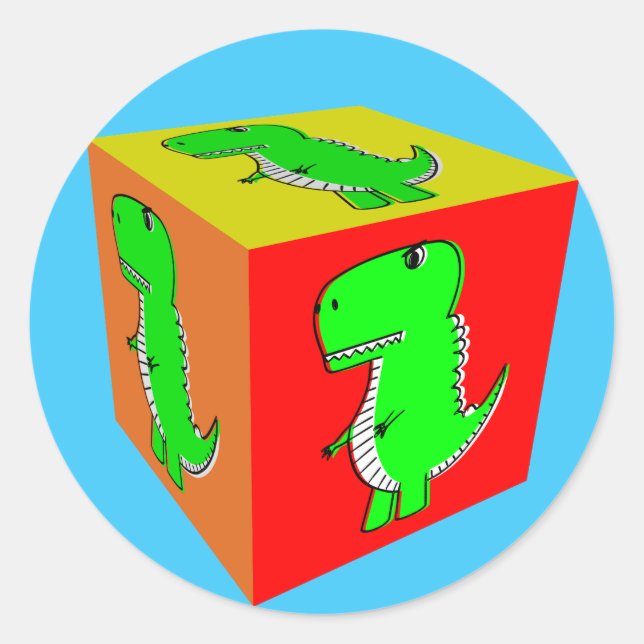 Sticker Rond Carton mignon Dino Cube Art (Devant)
