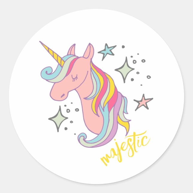 Sticker Rond Carton mignon Majestic Unicorn (Devant)