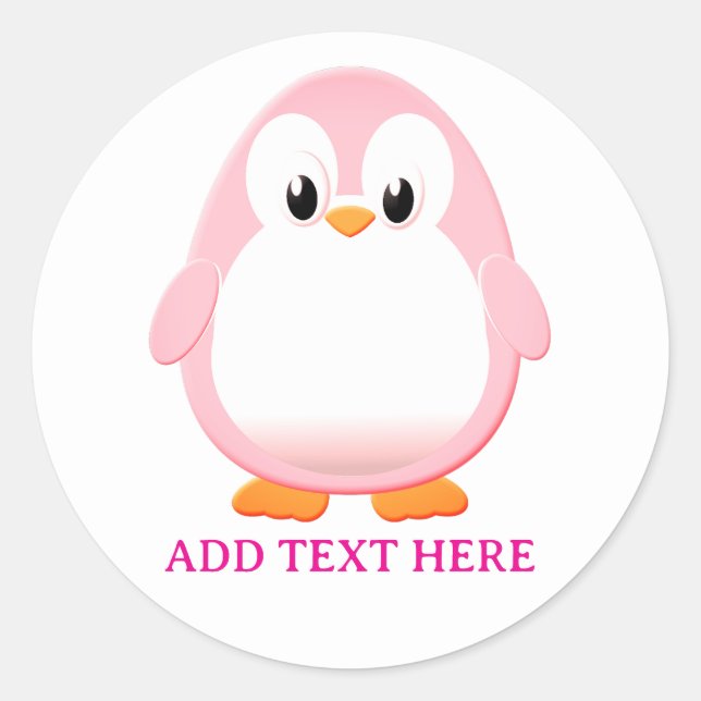 Sticker Rond Carton Pingouin Rose Cute Personnalisé (Devant)
