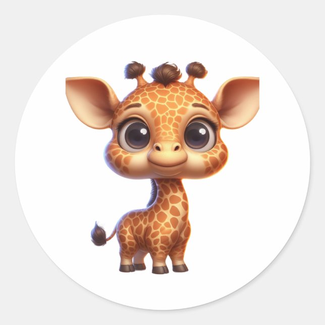 Sticker Rond Cartoon adorable Giraffe Graphic - Cute Safari (Devant)