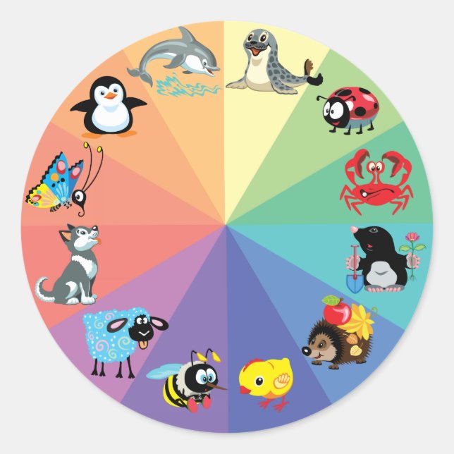 Sticker Rond cartoon animals for kikids (Devant)