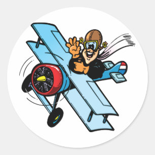 Sticker Rond Cartoon Biplane