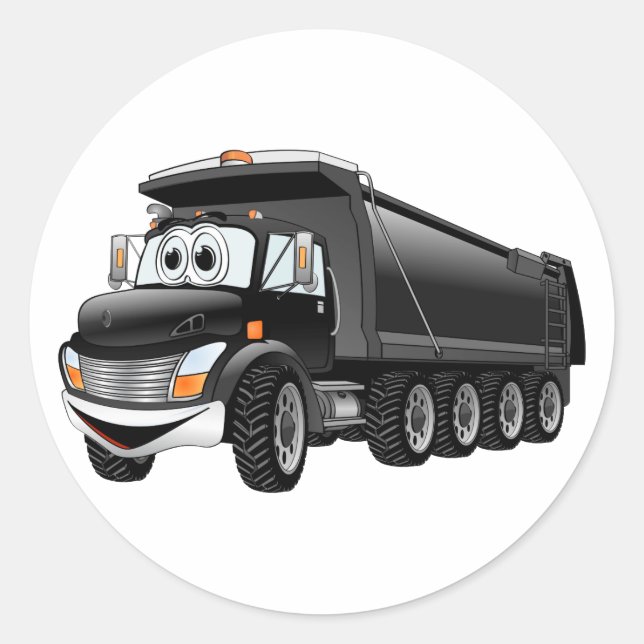 Sticker Rond Cartoon Black Dump Truck 10w (Devant)
