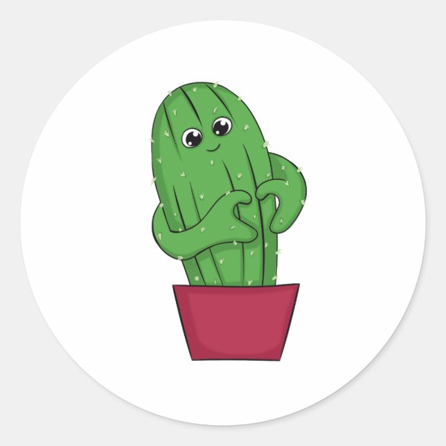Sticker Rond Cartoon Cactus making Heart Sign with Hands (Devant)