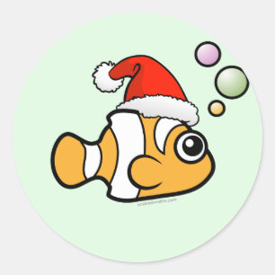 Sticker Rond Cartoon Clownfish Père Noël