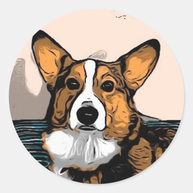 Sticker Rond Cartoon Corgi (Devant)