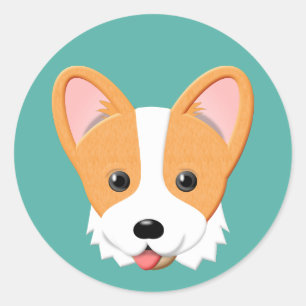 Sticker Rond Cartoon Corgi