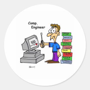 Sticker Rond Cartoon de l'ingénieur informatique