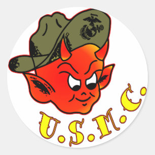 Sticker Rond Cartoon Devil Marine Corps