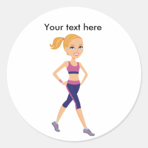 Sticker Rond Cartoon Fitness Girl