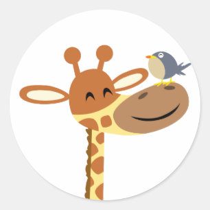 Sticker Rond Cartoon Giraffe et collant ami