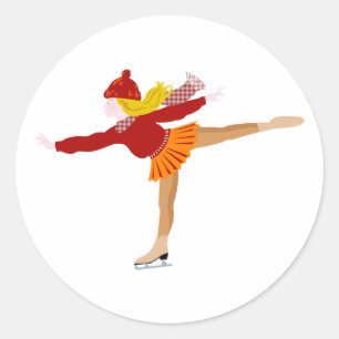 Sticker Rond Cartoon Girl Patinage sur glace Clipart d'hiver