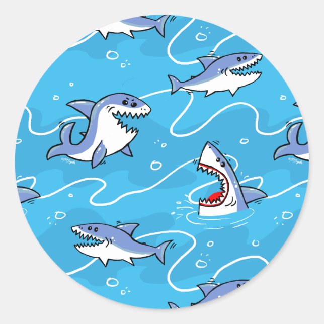 Sticker Rond Cartoon Great White Sharks (Devant)