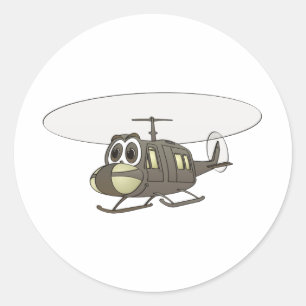 Sticker Rond Cartoon Huey Helicopter
