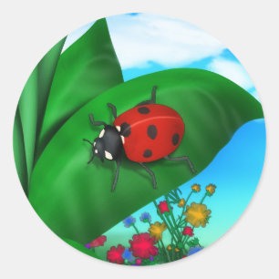 Sticker Rond Cartoon Lady Bug