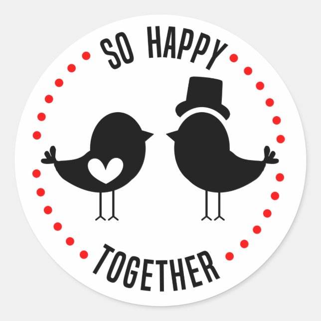 Sticker Rond Cartoon Lovebird Mariage noir blanc Fête des marié (Devant)