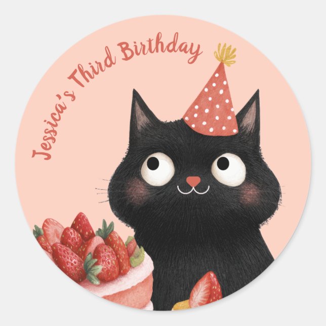 Sticker Rond Cartoon mignon Chat noir Enfants' Purr-fect Annive (Devant)