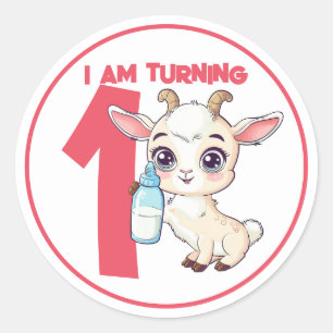 Sticker Rond Cartoon mignon chèvre bébé anniversaire