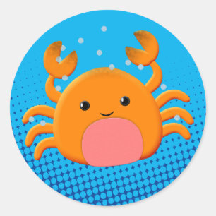 Sticker Rond Cartoon mignon Crabe bleu océan