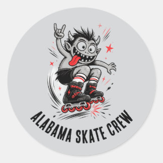 Sticker Rond Cartoon Monster Roller Skating