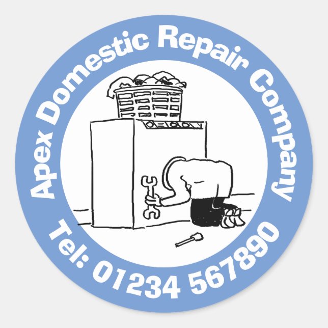 Sticker Rond Cartoon Réparation d'appareils domestiques amusant (Devant)