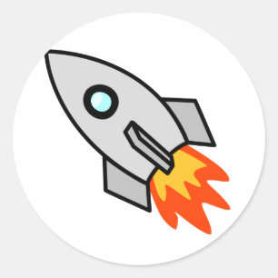 Sticker Rond Cartoon Rocket Ship