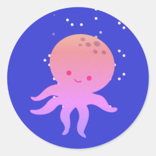 Sticker Rond Cartoon rose Bébé Octopus