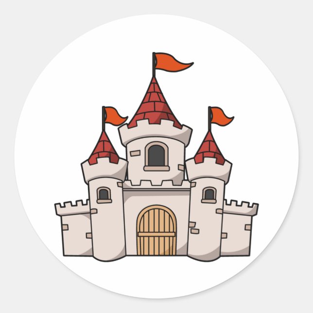 Sticker Rond Cartoon rouge et blanc Château médiéval avec drape (Devant)