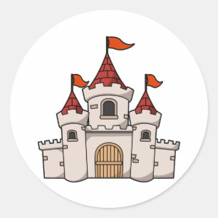 Sticker Rond Cartoon rouge et blanc Château médiéval avec drape