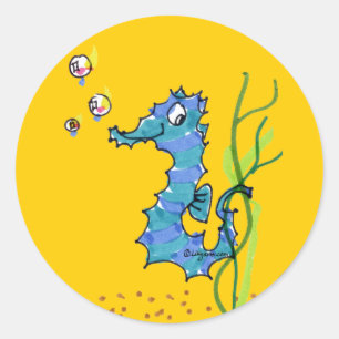 Sticker Rond Cartoon Seahorse Cute