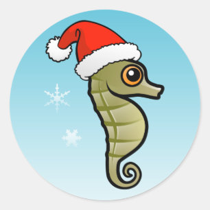 Sticker Rond Cartoon Seahorse Père Noël