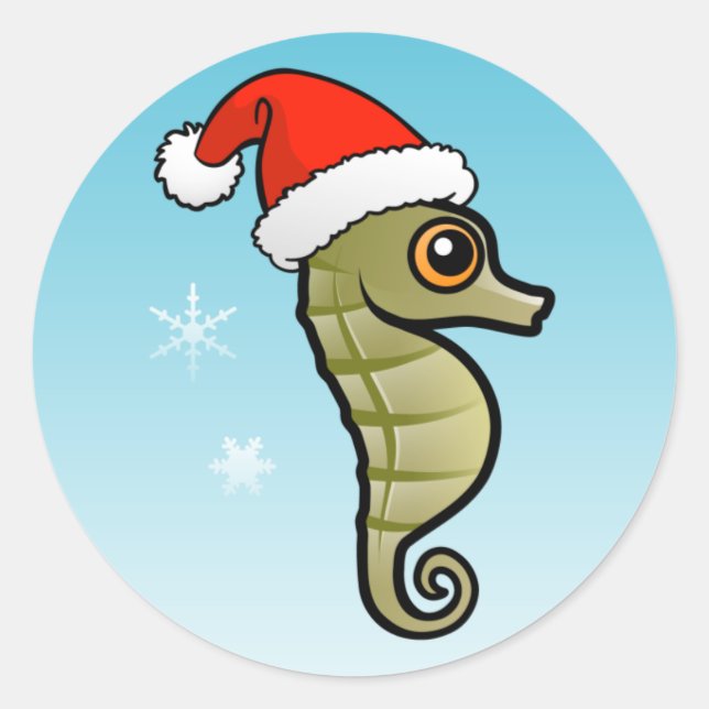 Sticker Rond Cartoon Seahorse Père Noël (Devant)